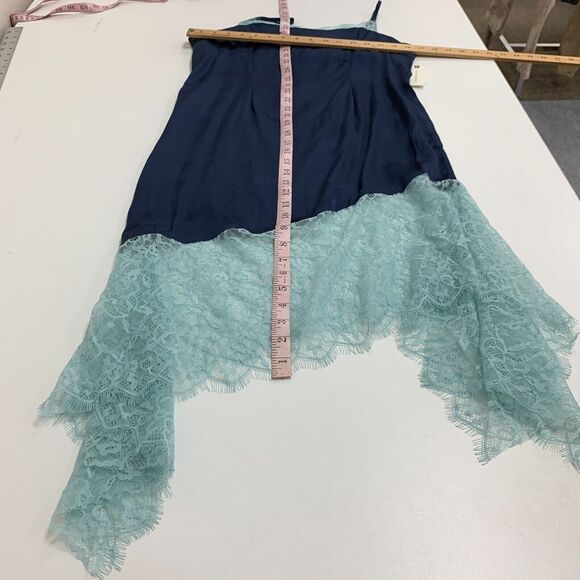 Anthropologie Slip Dress Womens 6 Navy Lace Trimmed Satin Back Zip Shelf Bra - Picture 5 of 16